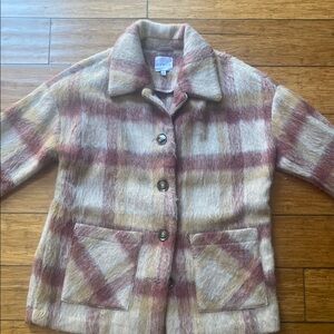 Cyrus Plaid Pea Coat - Red and Cream
